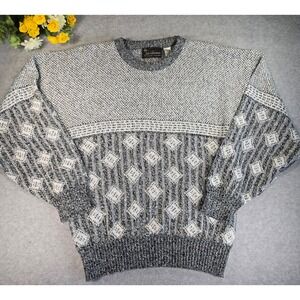 Vintage 80s Sportswear Mens Large Black White Geometric Knit Crewneck Sweater